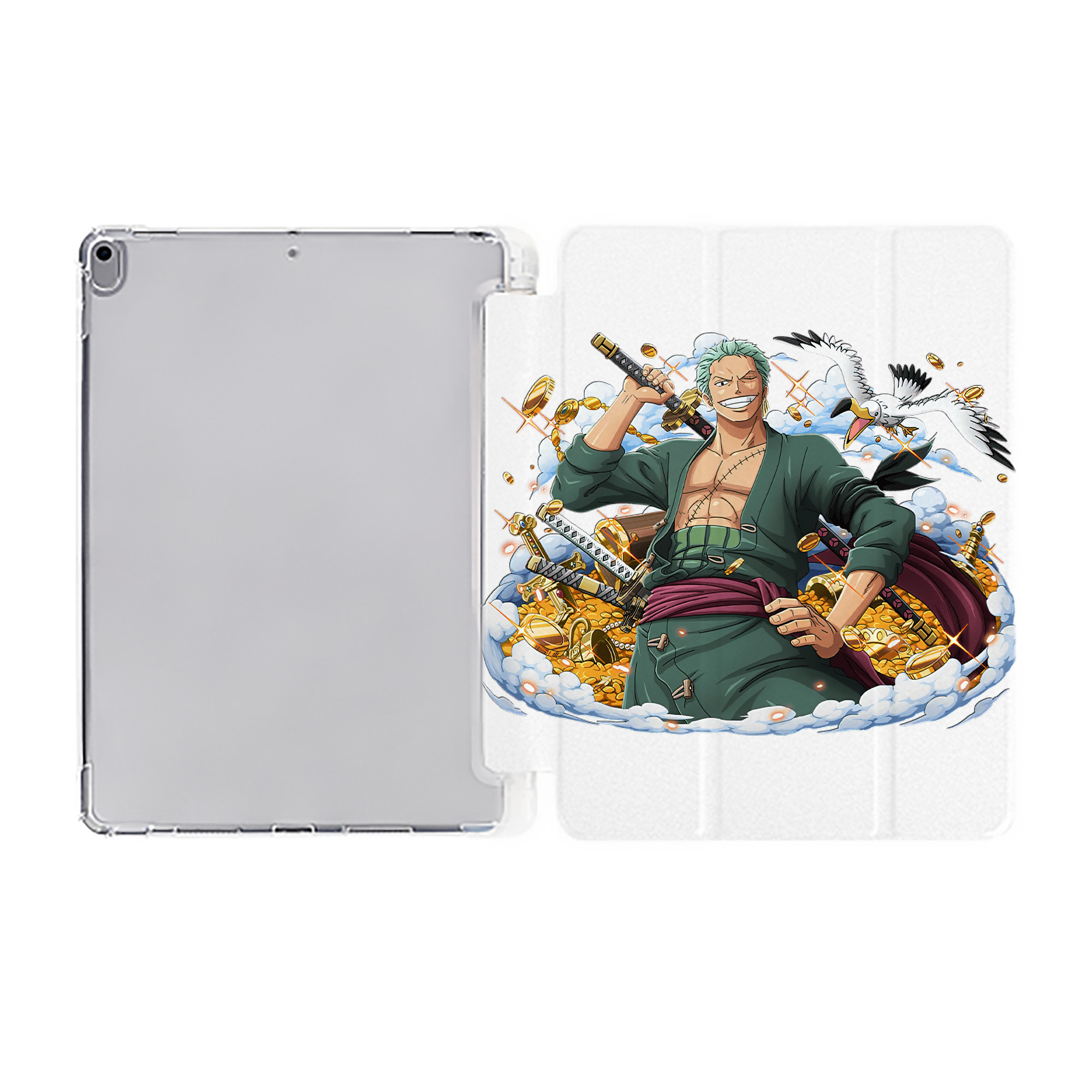 （画像用） ワンピース ロロノア・ゾロ ONE PIECE Roronoa Zoro IPad ケース ペン収納付き 三つ折りスタンド PUレザー×シリコン 対応機種9.5/10.5/10.9インチ